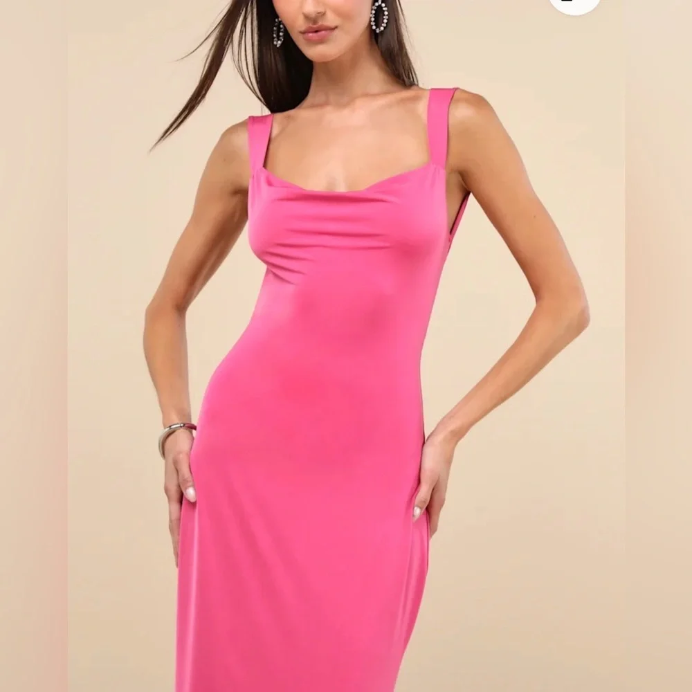 Lulu's Vibrant Fuchsia Pink Column Maxi Dress Women’s size XS - Picture 3 of 13